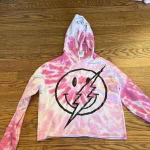 Firehouse Pink and White Tie-Dye Hoodie with Smiley Graphic Size XS